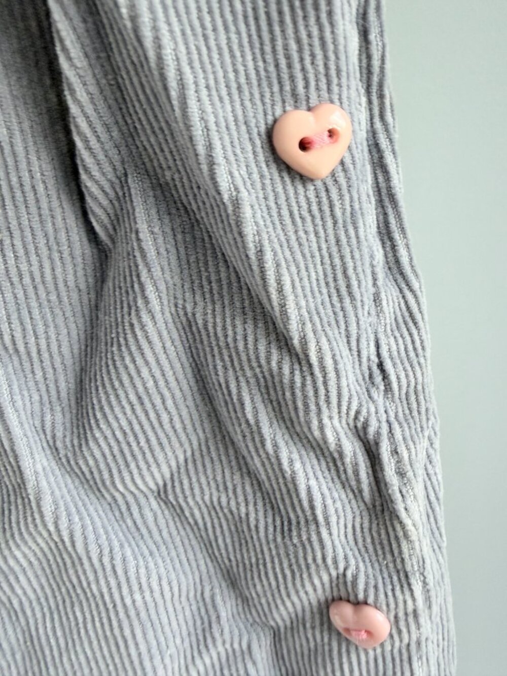 Vintage Gray Corduroy Baby Romper Pink Heart Embroidery Cottagecore 24M Girls - Picture 4 of 6